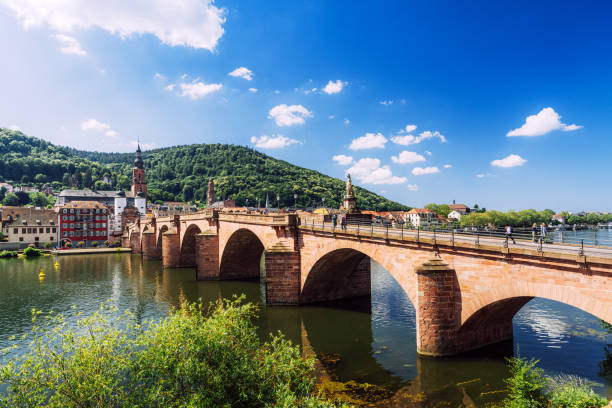 istock Historic Bridge Over River In Heidelberg, Germany On Sunny Day 2163000257