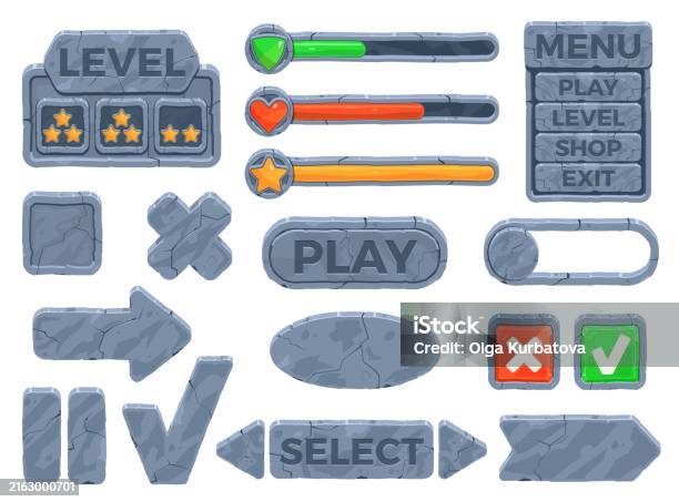 Stone Ui Frames And Buttons Medieval Rpg Elements Rock Texture Boards ...