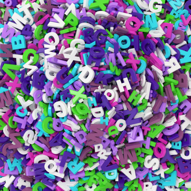 Glamour alphabet. Western alphabet letters, with numerals and symbols. Isolated on white. Each number made of small gem-like studs. Pink and yellow.
