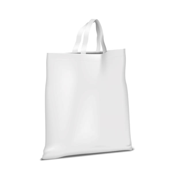 istock Reusable shopping bag with handles. 3d mockup. White grocery tote bag. Realistic vector mock-up. Large cotton fabric shopper. Template for design 2163004842