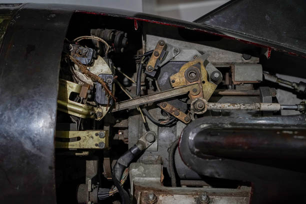 Old torpedo from a warship. Open control of self-propelled weapon with an explosive warhead, launched above or below the water surface from a submarine.