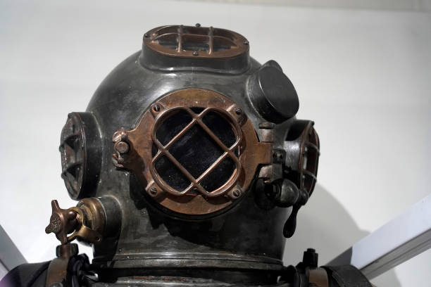 An Old antique copper scuba helmet