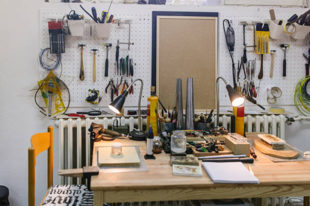 istock Workshop wall filled with tools, neatly organized and hung. 2163015411