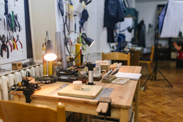 istock Long view of a spacious and well-equipped workshop setup. 2163018613