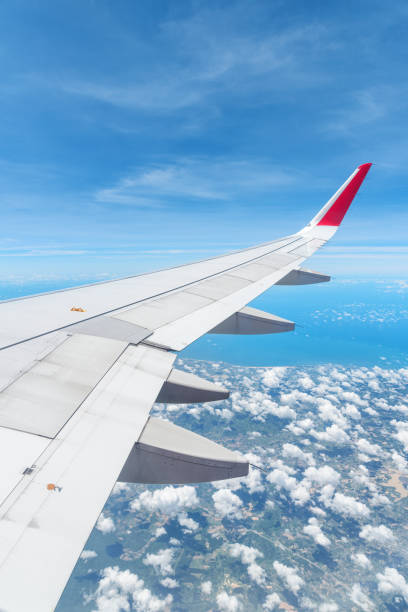 istock Awesome view of the Earth under the airplane wing 2163021133