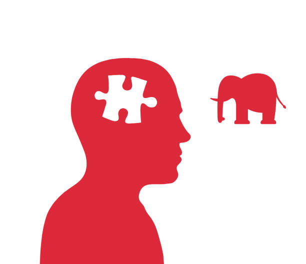 Man thinking about voting republican party with elephant and jigsaw puzzle in his brain illustration Man thinking about voting republican party with elephant and jigsaw puzzle in his brain illustration republican elephant logo stock illustrations