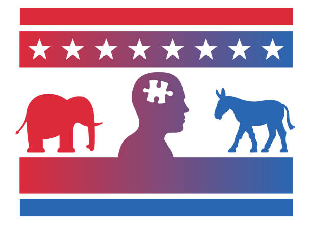 istock Man thinking about voting republican or democratic party with Elephant and donkey and jigsaw puzzle in his brain illustration 2163025134