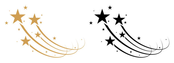 Shooting star icon. Gold falling star vector symbol Falling star icons on isolated background. Black and gold shooting star icons. meteor stock illustrations
