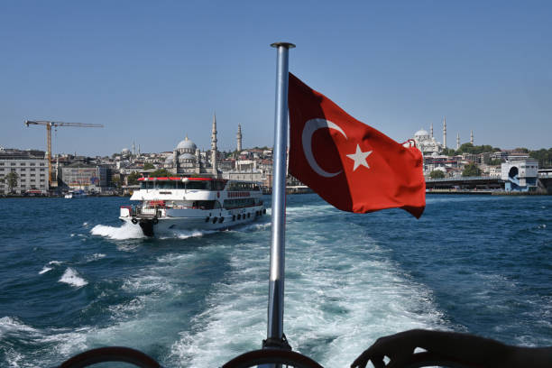 The Istanbul Bophorus ferry crossing the Bosphorus waterway fro Europe to Asia