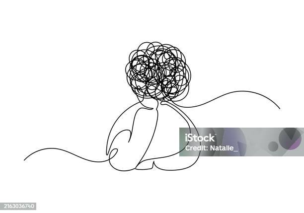 Overthinking Concept Worrying Man Continuous Line Drawing Stock ...
