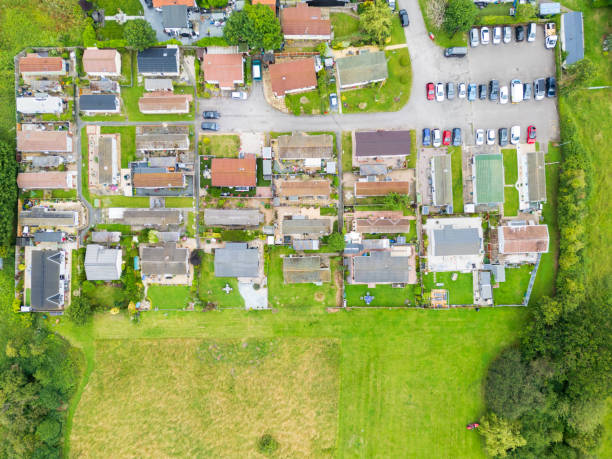Mobile and static homes seen in a rural Essex, UK location. stock photo