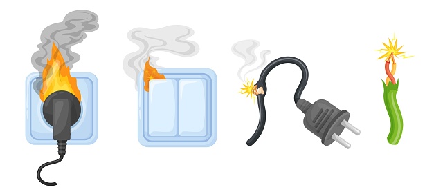 Plug Burning Short Circuit Electrical Cable Burn Fire Electric Plug Damage Smoke ...