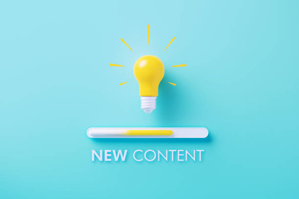 istock New Content Concept - White Loading Bar And Yellow Light Bulb Over Blue Background 2163039474