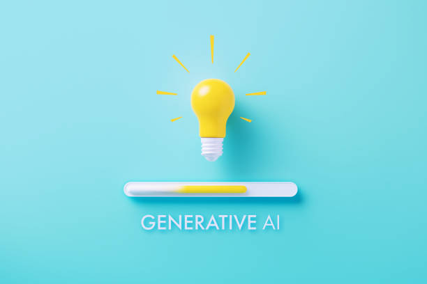 istock Generative AI Concept - White Loading Bar And Yellow Light Bulb Over Blue Background 2163039510