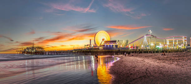 Santa Monica pier sunset pano