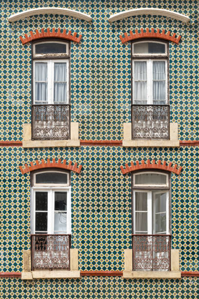 istock Classic portuguese tile facade in green in Lisbon 2163046305