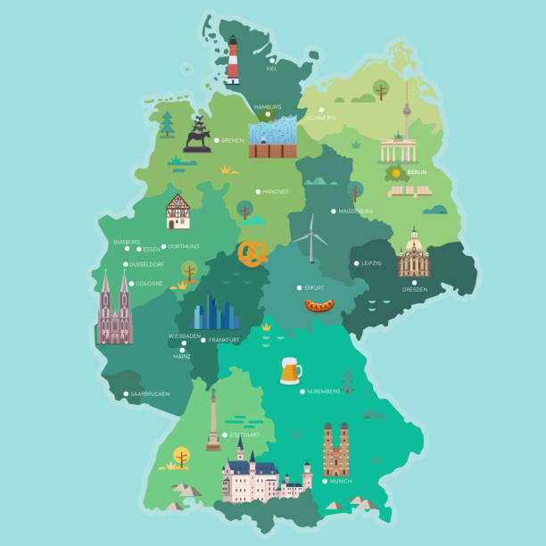 ilustraciones, imágenes clip art, dibujos animados e iconos de stock de mapa estilizado de alemania. - alemania