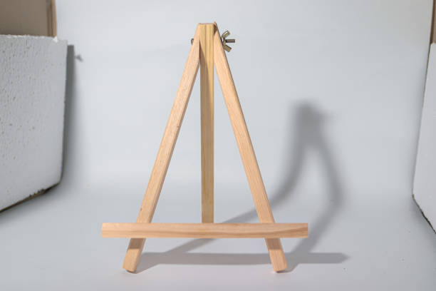 istock Wooden stand for display on white background 2163047315
