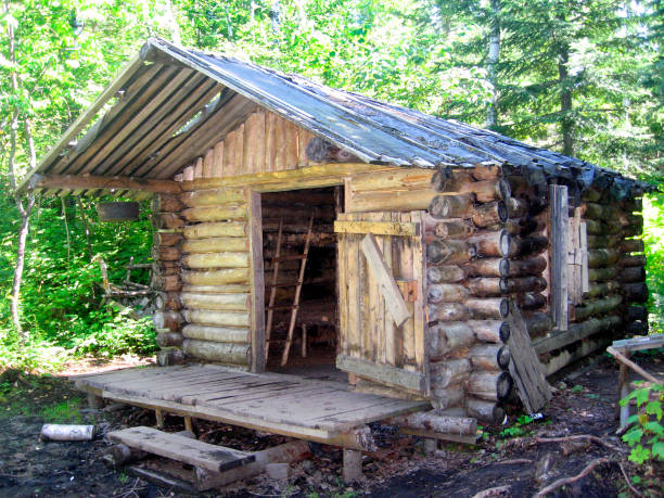 Abandoned house in bad condition. Val-Jalbert Historic  Village during summer day in Saguenay-Lac-St-Jean region, Quebec, Canada.