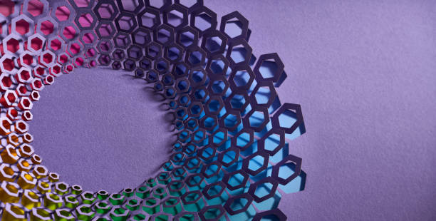 istock Abstract Geometric Paper Art with Gradient Hexagonal Patterns on Purple Background 2163048424