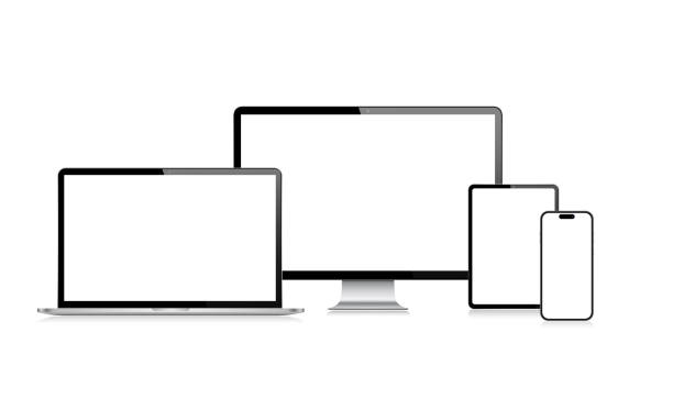 istock Realistic set of Vector Mockup Digital Tablet, Mobile Phone, Smart Phone, Laptop and Computer Monitor. UI / UX design. Vector illustration, modern digital devise, digital template. Stock illustration. EPS 10. 2163048836