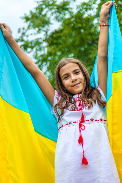 istock Children Ukrainian with a flag. Selective focus. 2163049041