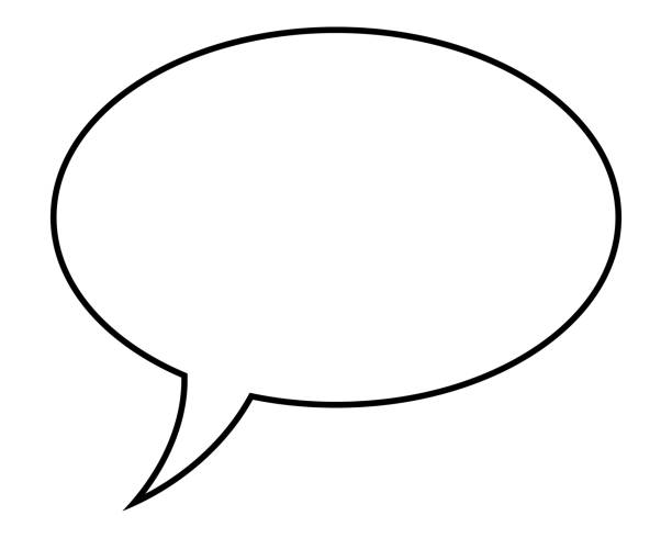 speech balloon, one empty white elliptical speech bubble, vector outline illustration speech balloon, one empty white elliptical speech bubble, black and white vector outline illustration isolated on white background comic book outline stock illustrations