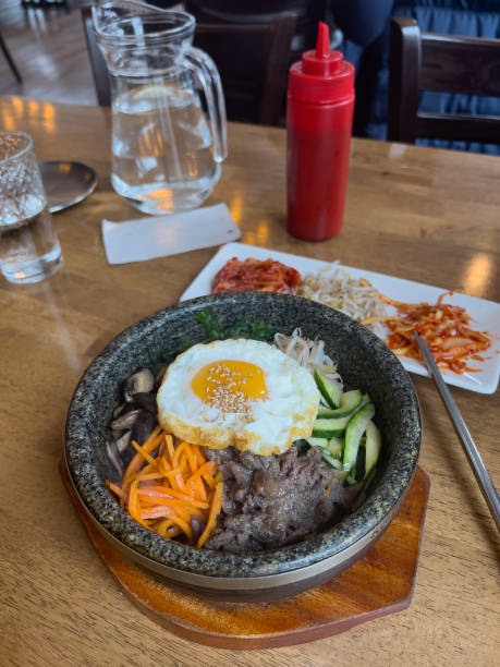 Korean dish beef Bibimbap served in a restaurant