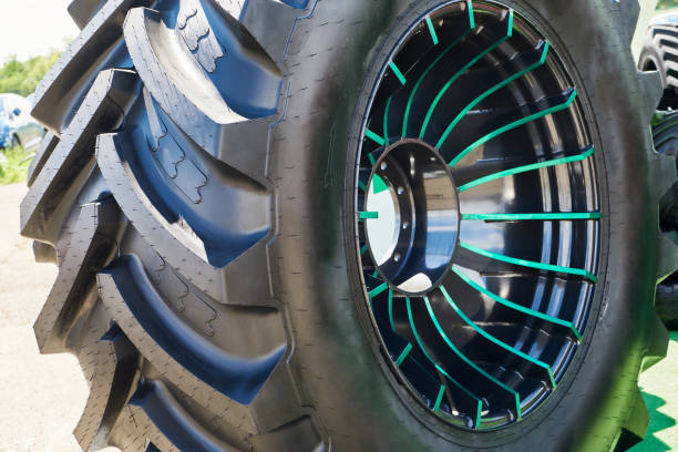 istock Rubber tire black and cast diskfor tractor agriculture 2163055584