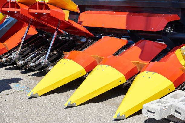 Reaper corn on an agricultural harvester on exhibition machinery