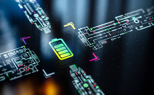 istock Power efficiency and charging core. Battery ultra fast charging and efficiency concept futuristic background. Futuristic battery icon in world of technological progress and innovation 2163066937