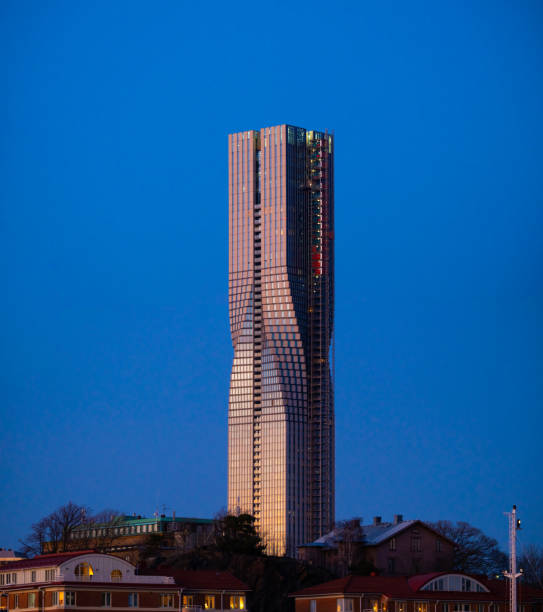 Gothenburg, Sweden - March 07 2024: Karlatornet high rise after sunset.