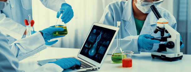 istock Innovative medical biotechnology software with lab researcher. Rigid 2163074859