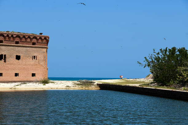 Fort Jefferson, located on Dry Tortugas Island in the Gulf of Mexico,  at the juncture of the Atlantic Ocean and The Caribbean Sea. In the State of Florida.  Formally a prison as well as a fort. Now a National Park