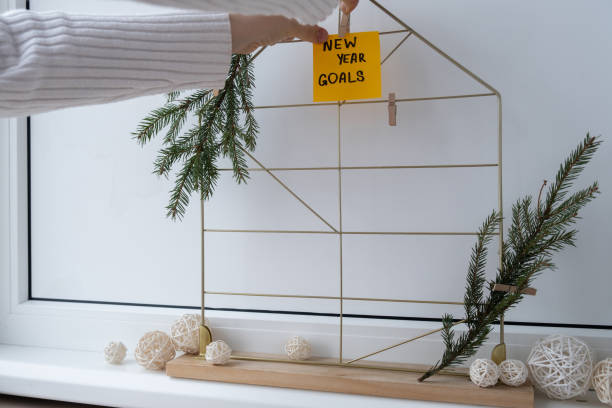 istock Unrecognizable woman creating action board new year's resolutions on colorful sticky notes. Making promises for new year, setting goals. Dream year 2163092878