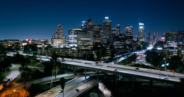 istock Downtown Los Angeles on a Clear Night in Summer - Drone Shot 2163097634