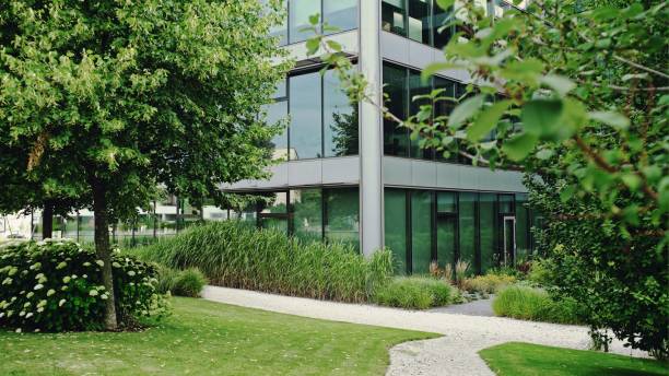 istock Modern office building and green outdoor 2163101090