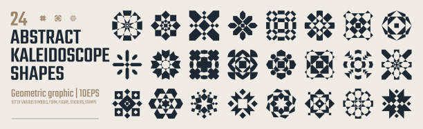 Postmodern abstract geometric graphic elements, Constructor of trendy kaleidoscope various shapes, Brutalist vector form, trendy retro design symbols in Y2K aesthetics, Avantgarde stickers Postmodern abstract geometric graphic elements, Constructor of trendy kaleidoscope various shapes, Brutalist vector form, trendy retro design symbols in Y2K aesthetics, Avantgarde stickers kaleidoscope pattern stock illustrations