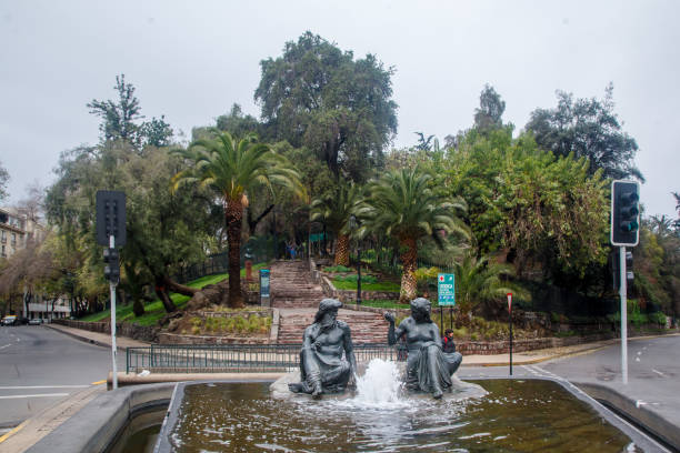 Cerro Santa Lucia is small hill in the center of Santiago, Chile. The hill has ornate facades, stairways, and fountains.