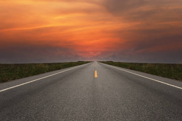 istock Empty highway road and countryside view on twilight sky background. 2163113988