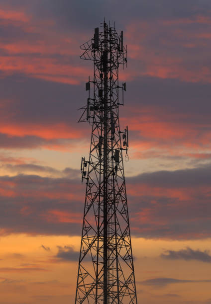 istock Telephone tower on a twilight sky background. 2163114071