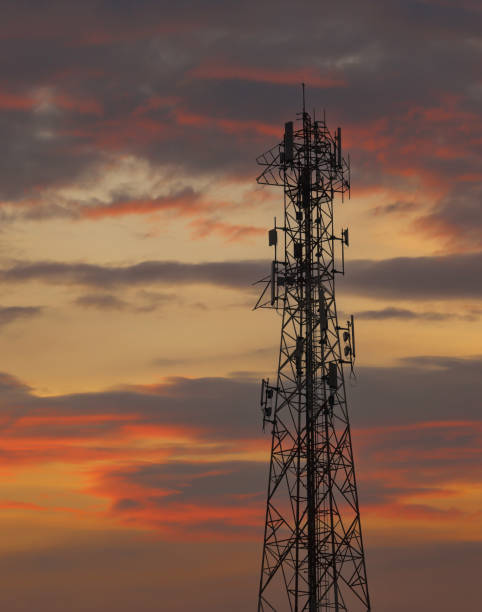 istock Telephone tower on a twilight sky background. 2163114080