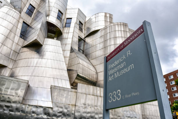 Minneapolis, Minnesota, USA - 06/22/2024: Exterior of the modern Weisman Art Museum on the campus of the University of Minnesota. Designed by internationally renowned architect Frank Gehry, was completed in 2011
