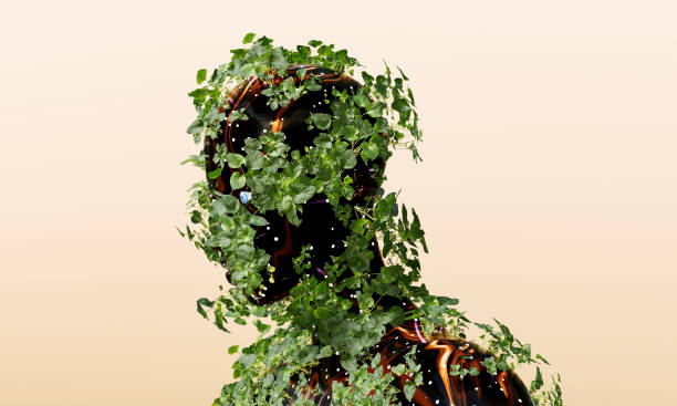 istock Image of CO2 reduction with plants growing from a cyborg's body 2163119810
