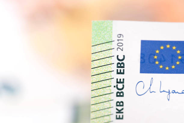 Close-up of many euro banknotes