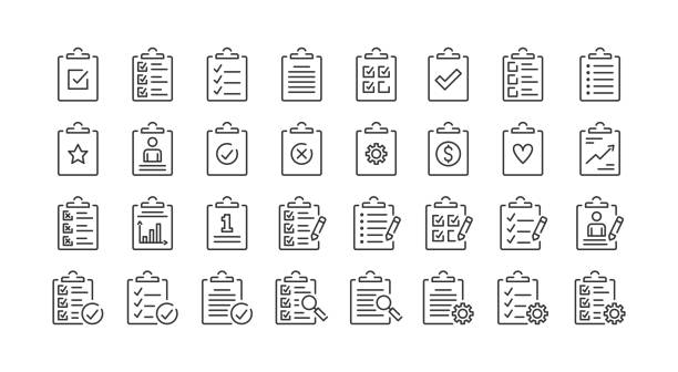 значки строк буфера обмена - контрольный список stock illustrations