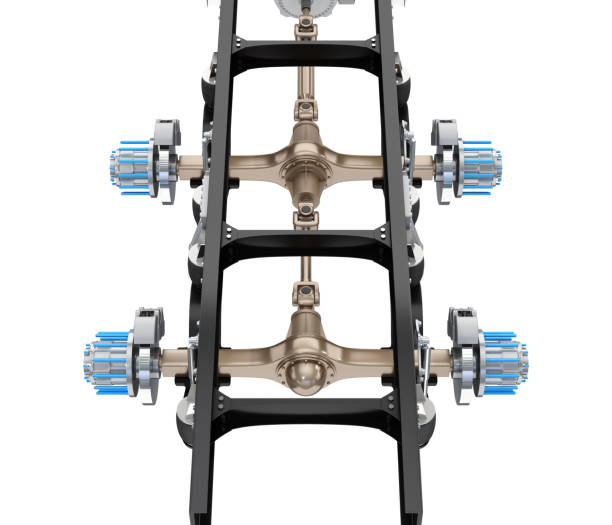 istock Rear view of semi truck frame,  axle system on white background 2163133553