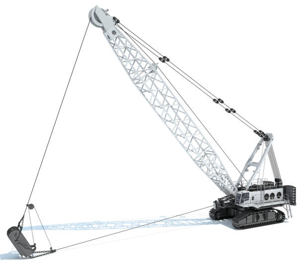 istock Dragline Excavator heavy construction machinery 3D rendering on white background 2163140092