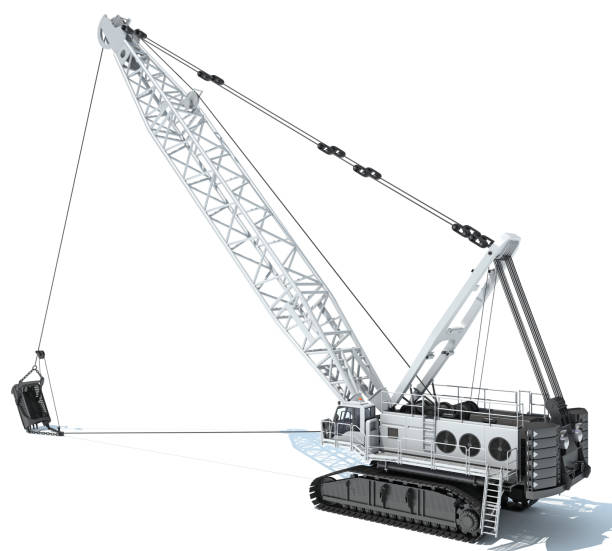 istock Dragline Excavator heavy construction machinery 3D rendering on white background 2163140095
