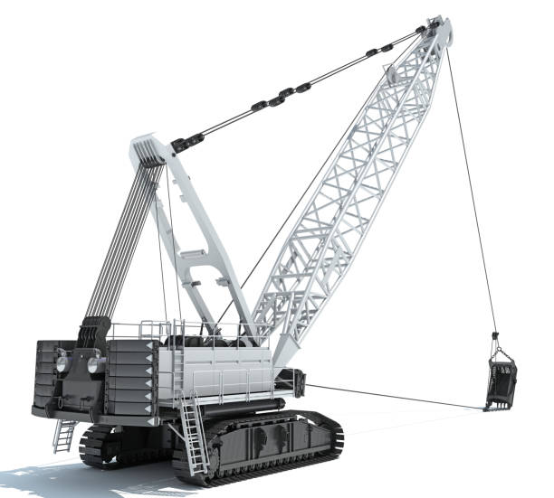 istock Dragline Excavator heavy construction machinery 3D rendering on white background 2163140107
